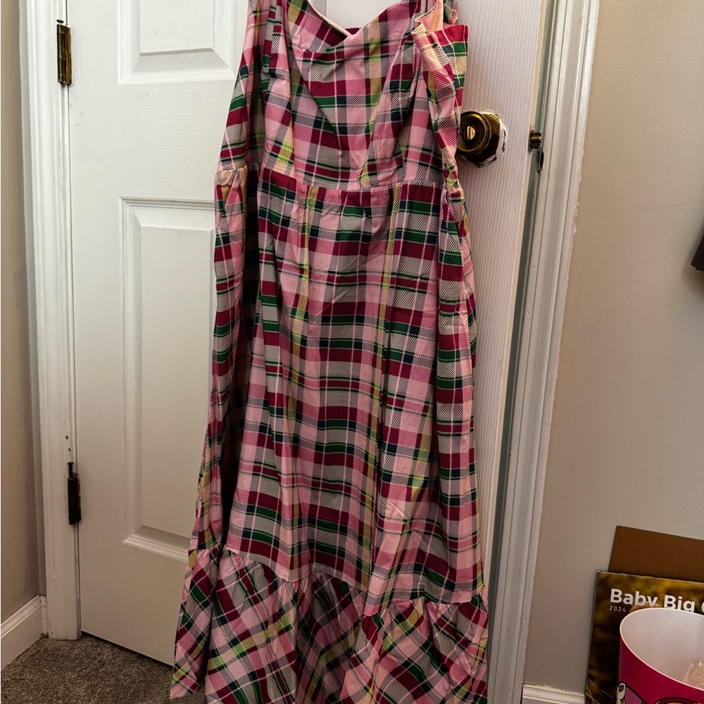 Torrid Pink Plaid Dress with Ruffle Straps - Picture 2 of 3